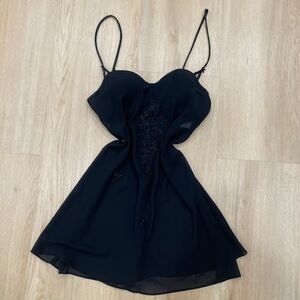 Studio Donatella black sheer mini dress with floral lace detailing size Small